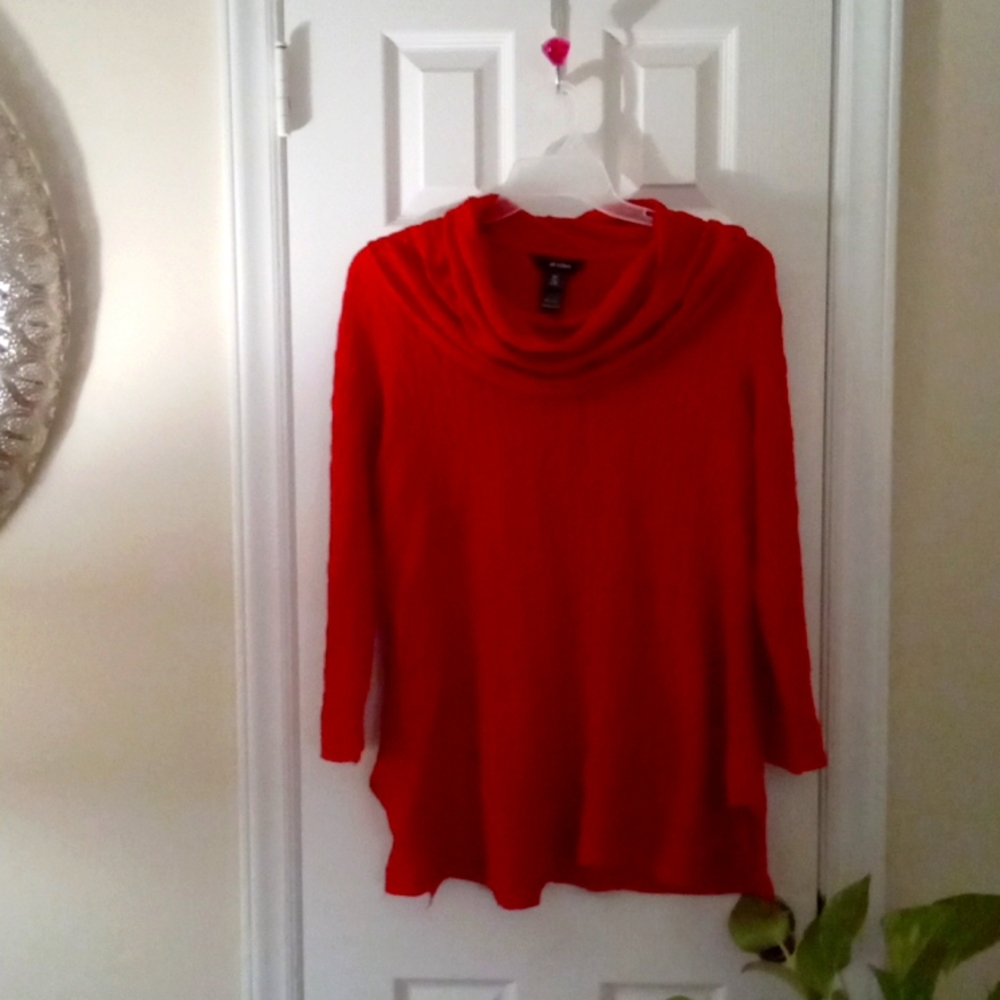 Ali Miles Red Cowl Neck 3/4 sleeve Crinkle Tunic